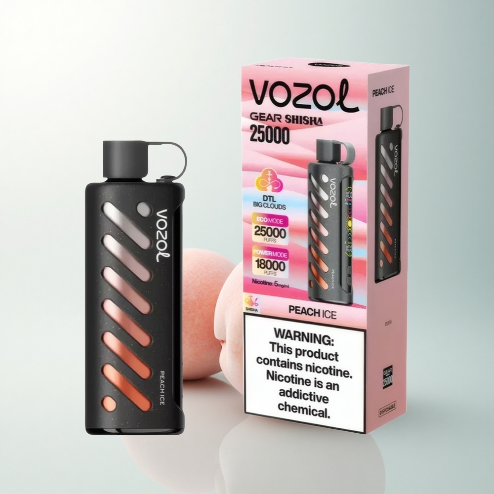 VOZOL Gear Shisha 25000 Puffs Glace à la Pêche Double Mesh Tech 1000mAh